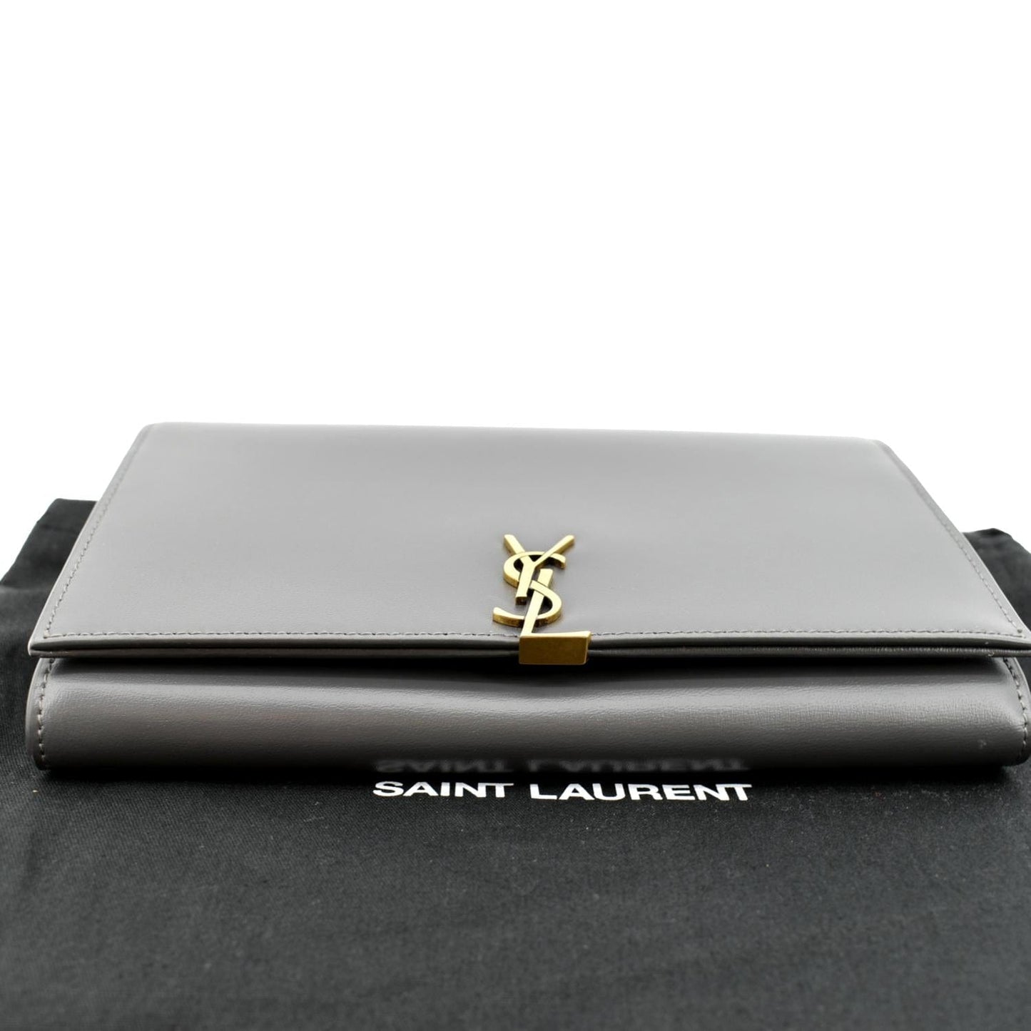 Yves Saint Laurent Flap Leather Shoulder Bag Light Gray-