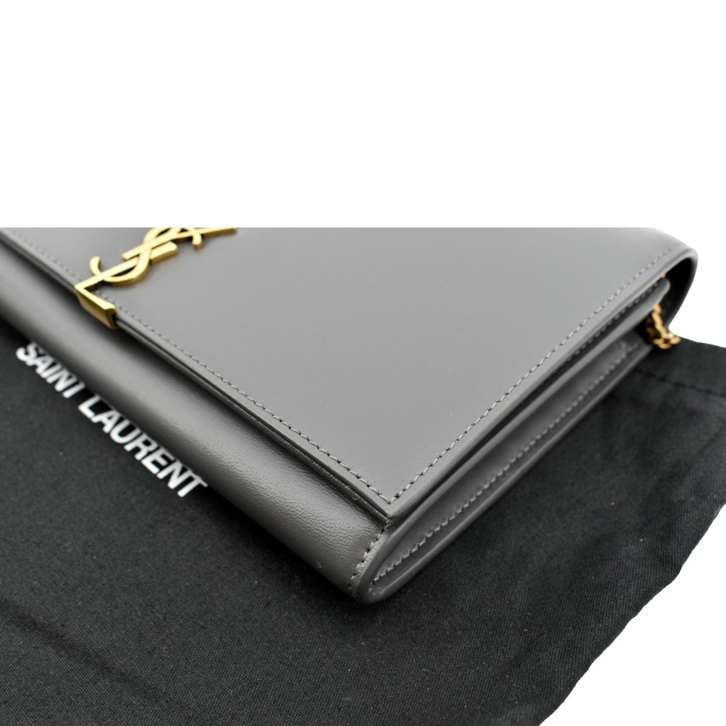Yves Saint Laurent Flap Leather Shoulder Bag Light Gray-