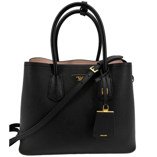 PRADA Medium Double Saffiano Leather Crossbody Bag Black