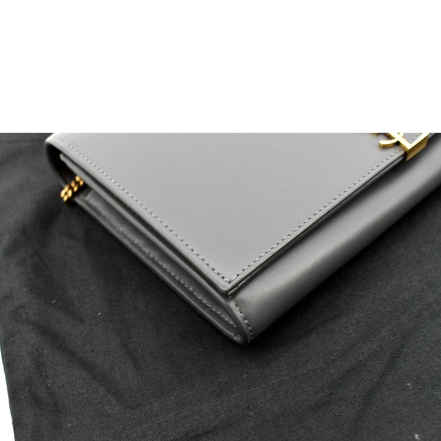 Yves Saint Laurent Flap Leather Shoulder Bag Light Gray-