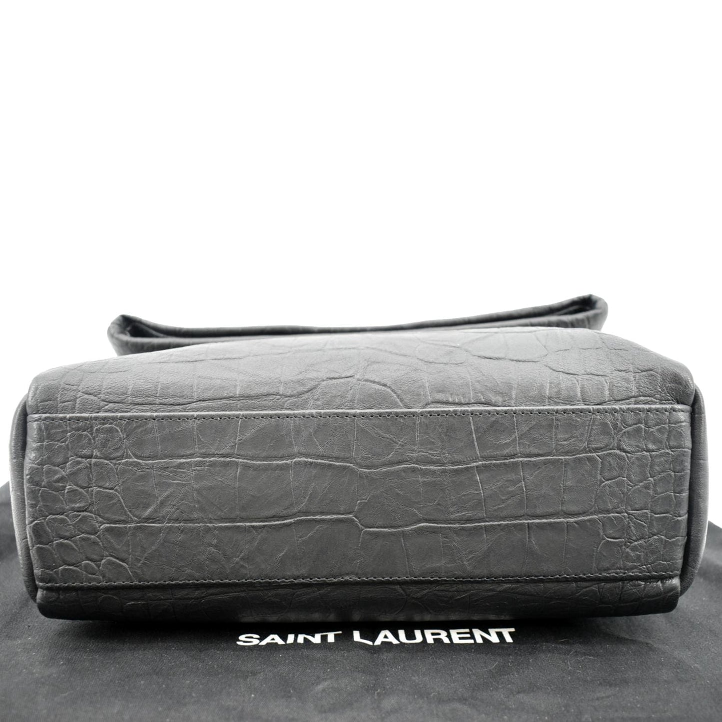 YVES SAINT LAURENT West Hollywood Fold-Over Croc Embossed Crossbody Bag Black