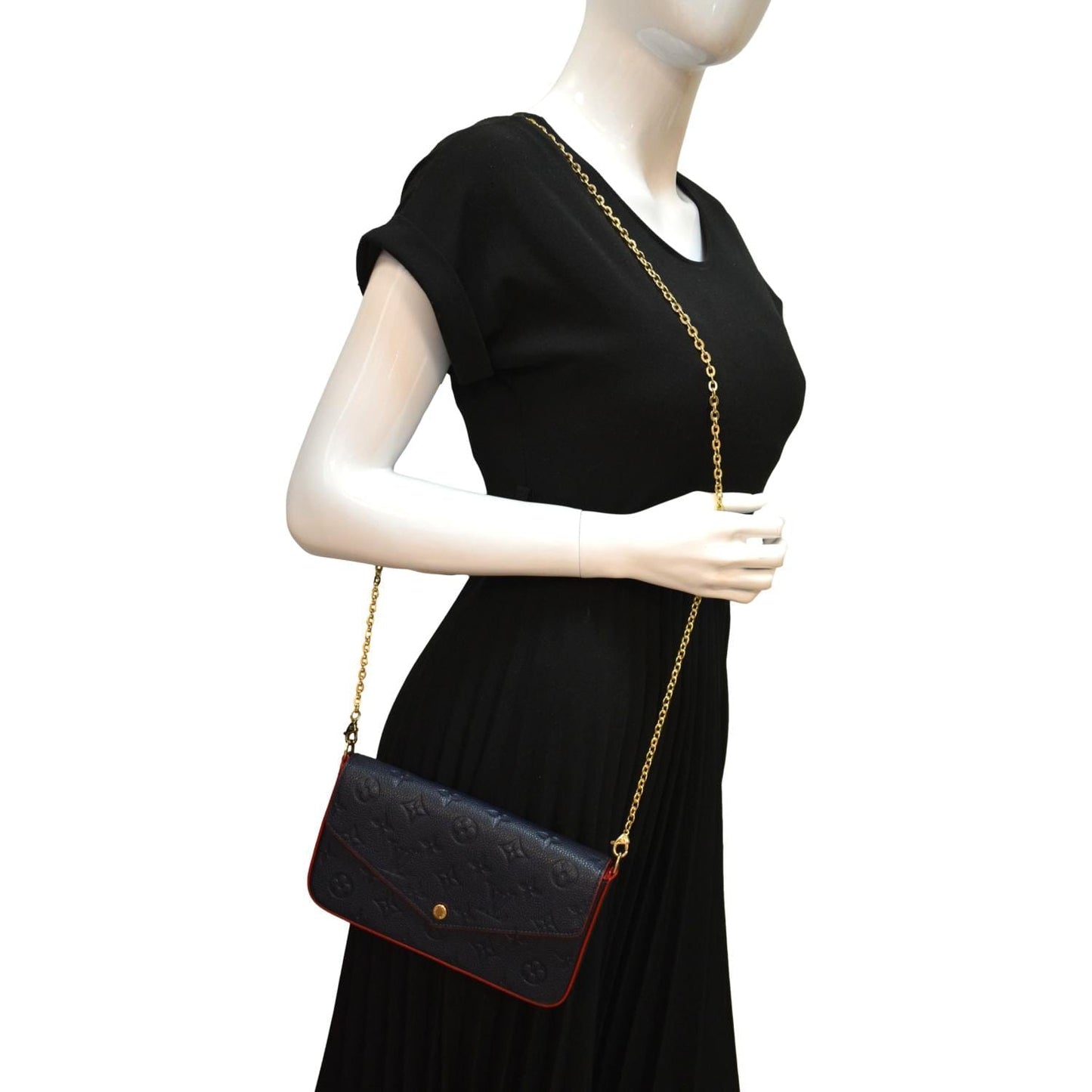 LOUIS VUITTON Felicie Monogram Empreinte Pochette Crossbody Bag Marine Rouge