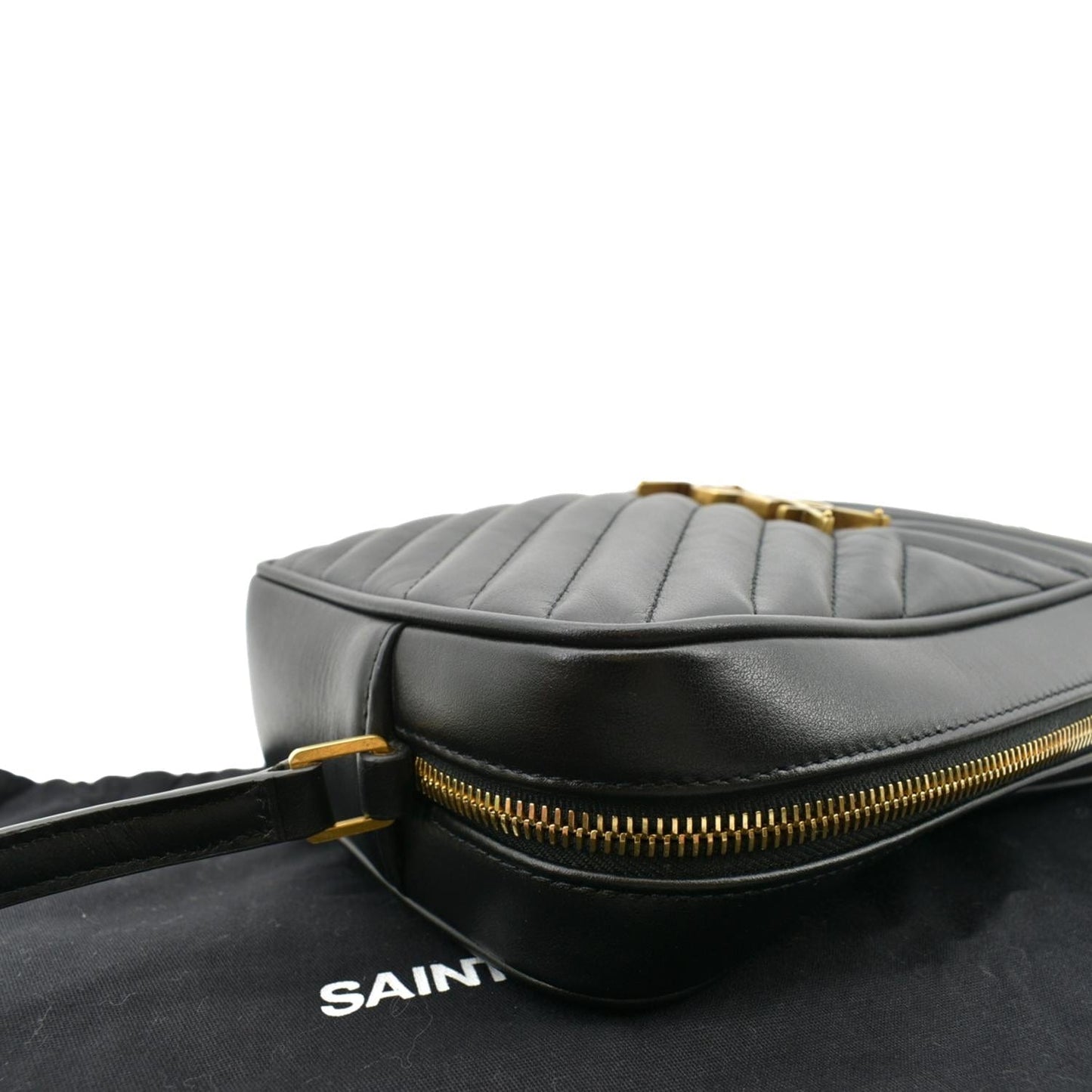 YVES SAINT LAURENT Lou Chevron Leather Camera Crossbody Bag Black