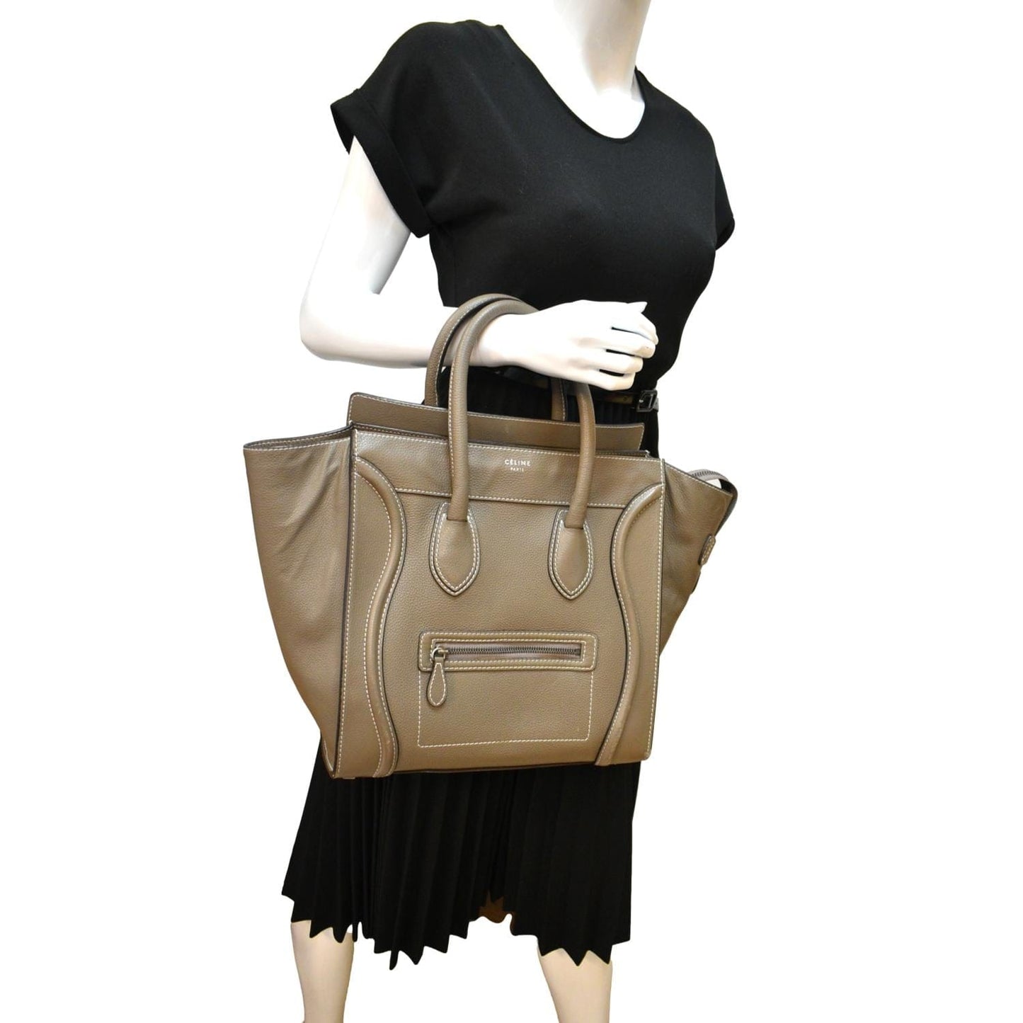 CELINE Souris Mini Luggage Calfskin  Leather Tote Bag Dune -