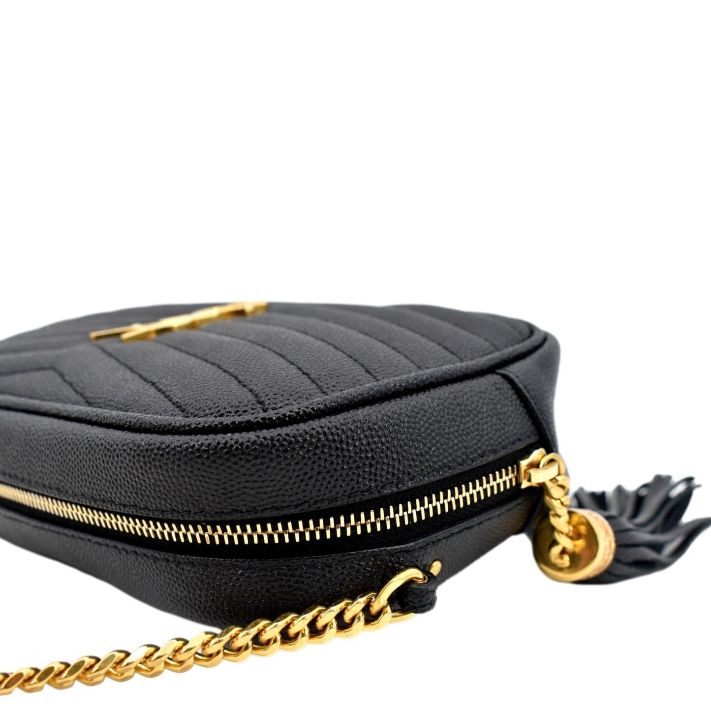 YVES SAINT LAURENT Lou Chevron Leather Camera Crossbody Bag Black
