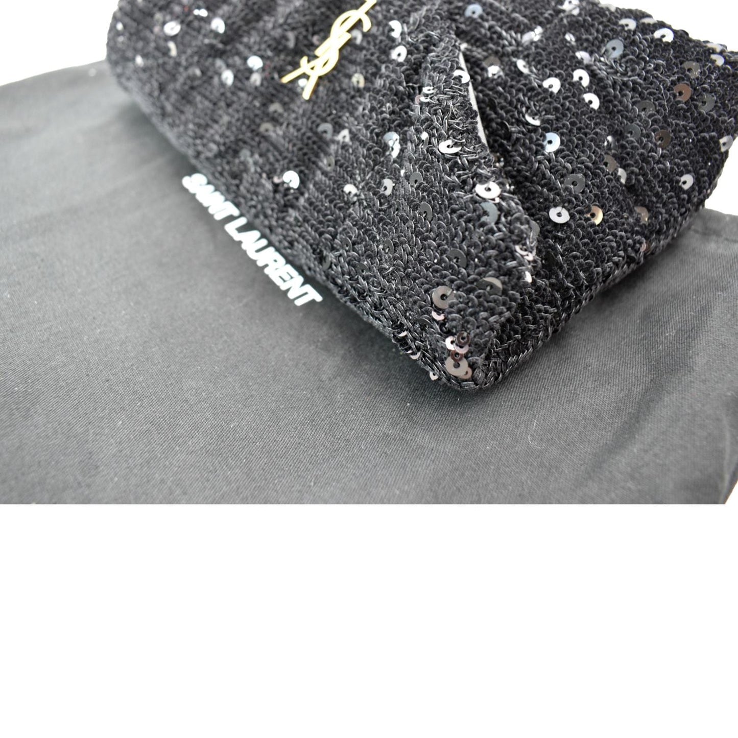 YVES SAINT LAURENT Small Puffer Sequin Clutch Wallet Black -