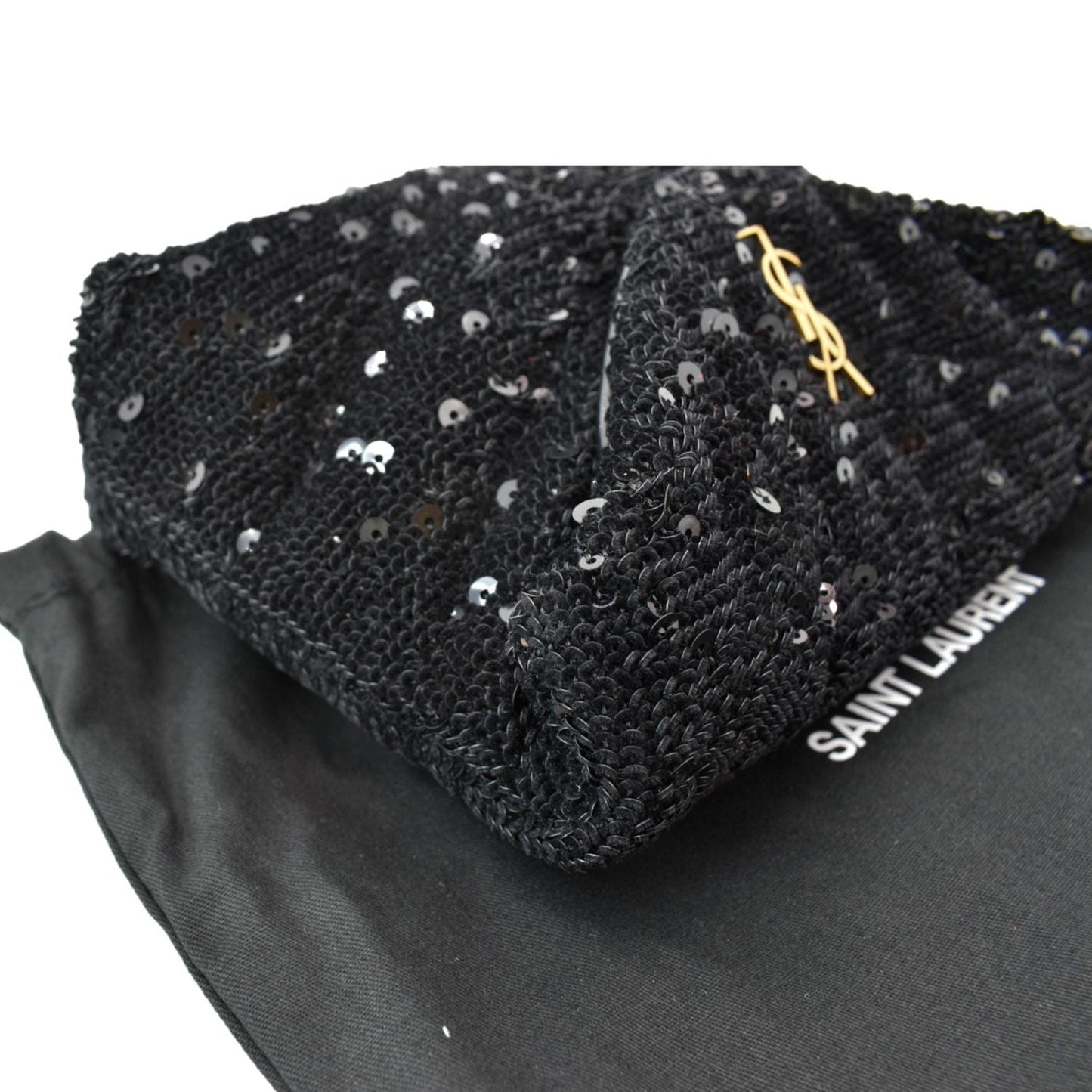 YVES SAINT LAURENT Small Puffer Sequin Clutch Wallet Black -