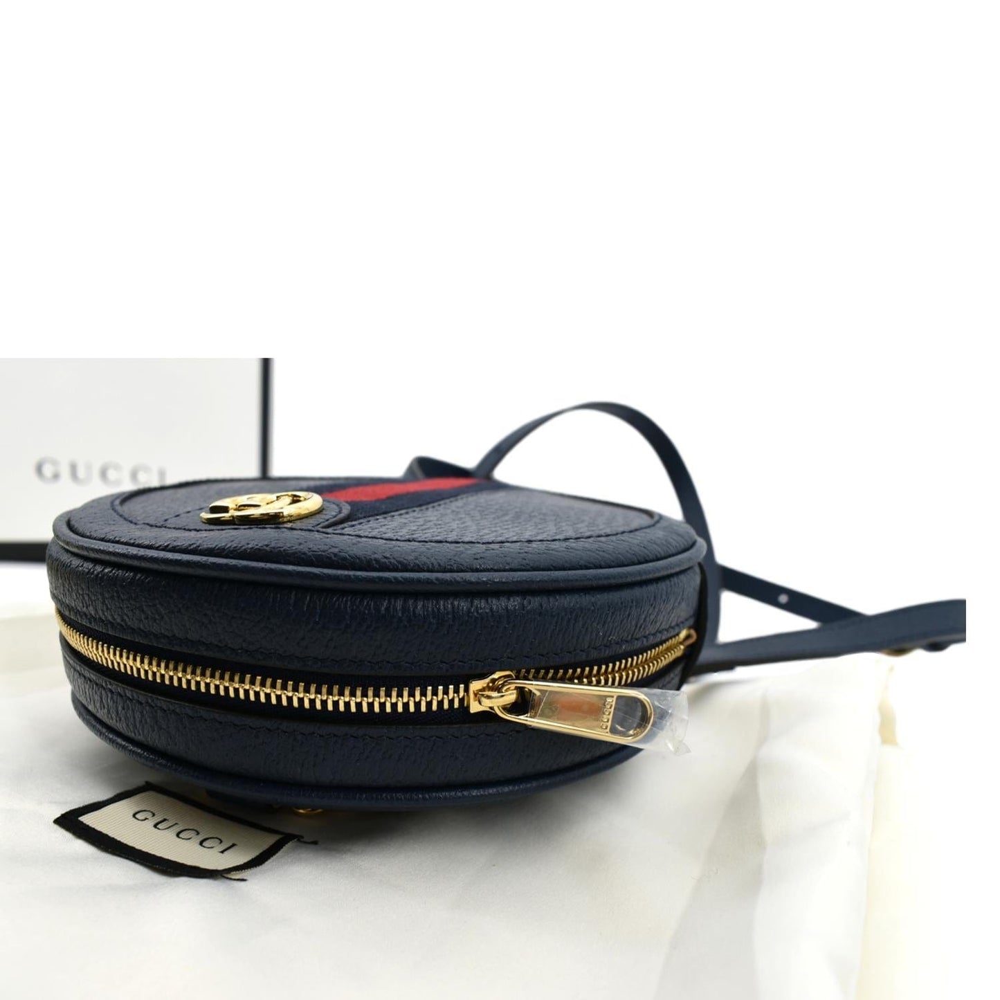 GUCCI Ophidia Mini GG Round Web Monogram Leather Backpack Bag Blue 598661