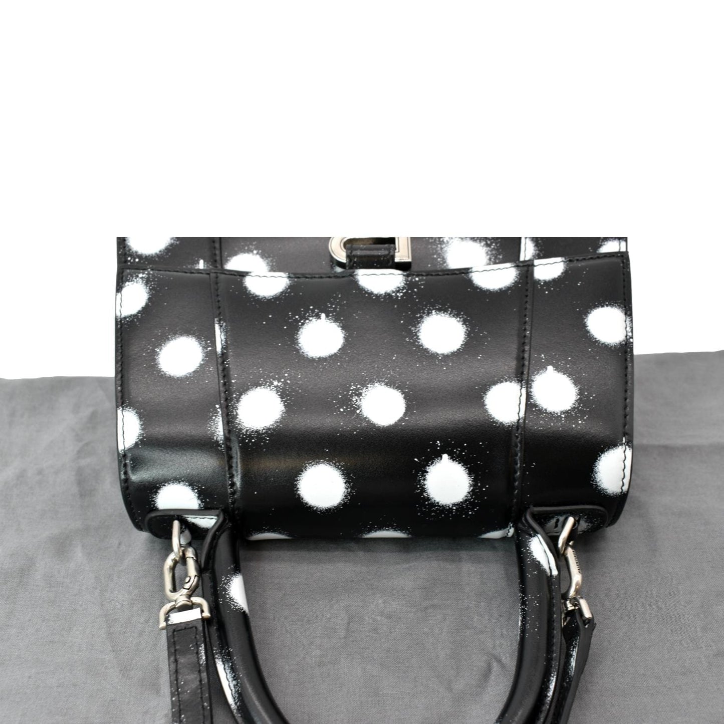 BALENCIAGA Women Hourglass Polka Dot Leather Tote Shoulder Bag Black