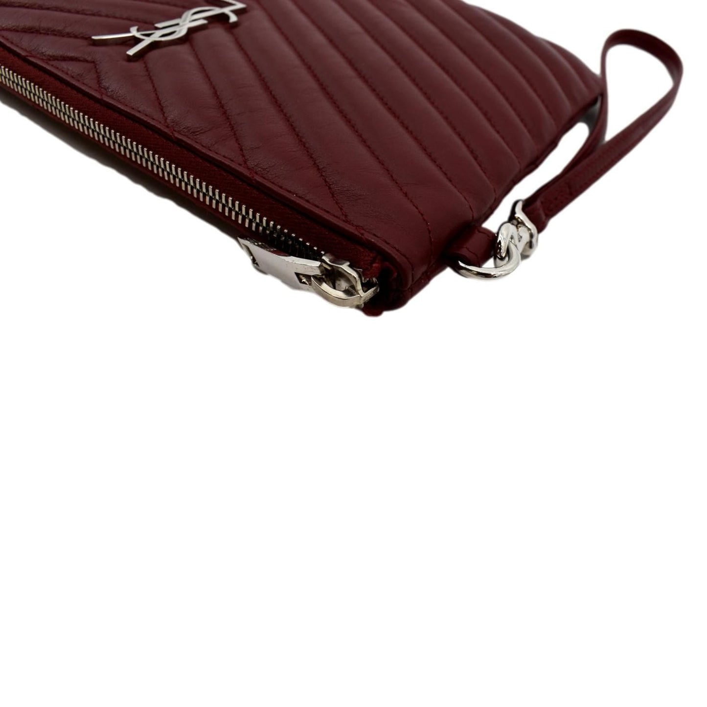 YVES SAINT LAURENT Monogram Leather Pouch Maroon