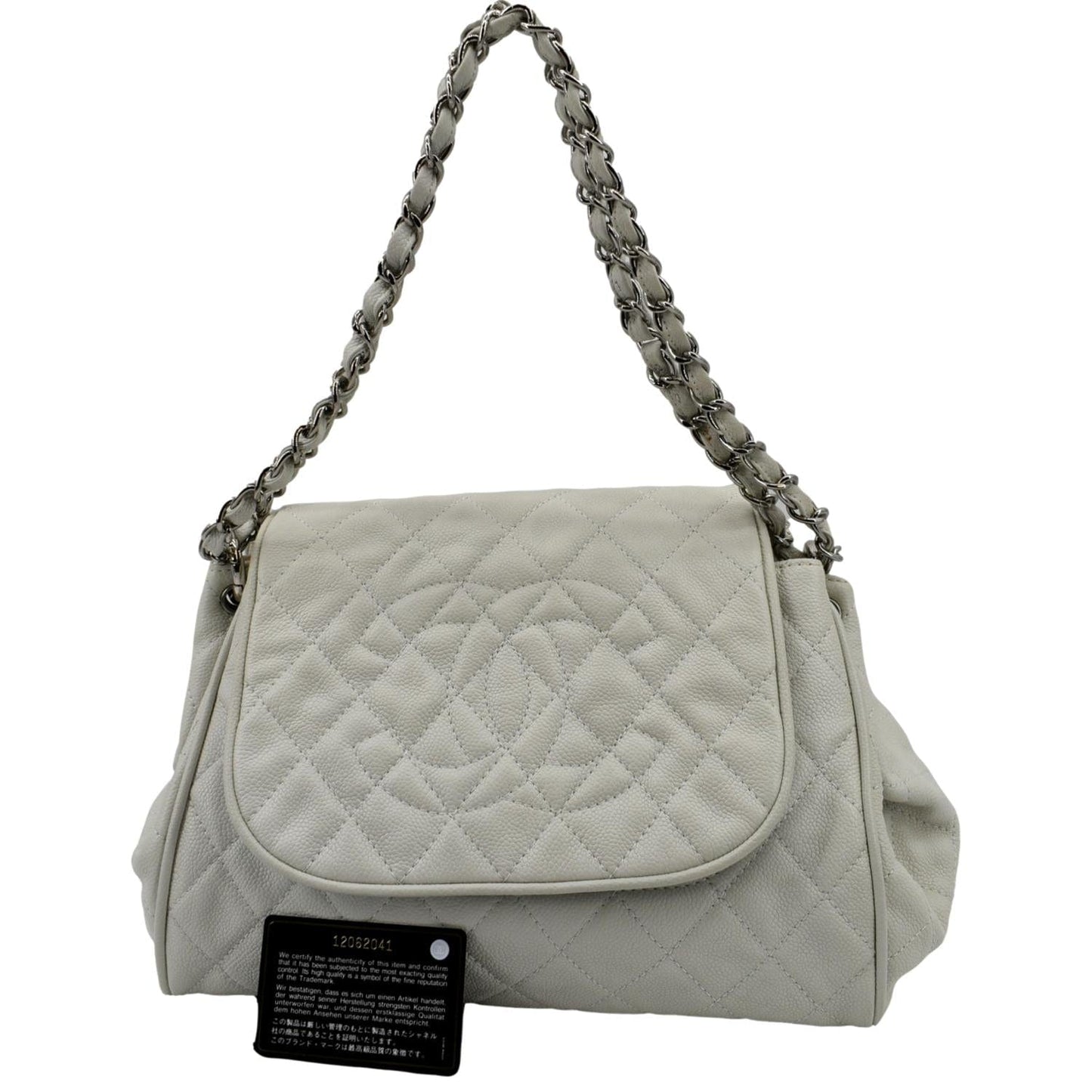 CHANEL Timeless Accordion Flap Caviar Leather Shoulder Bag White