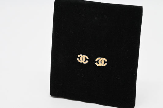 Chanel White CC Stud Earrings