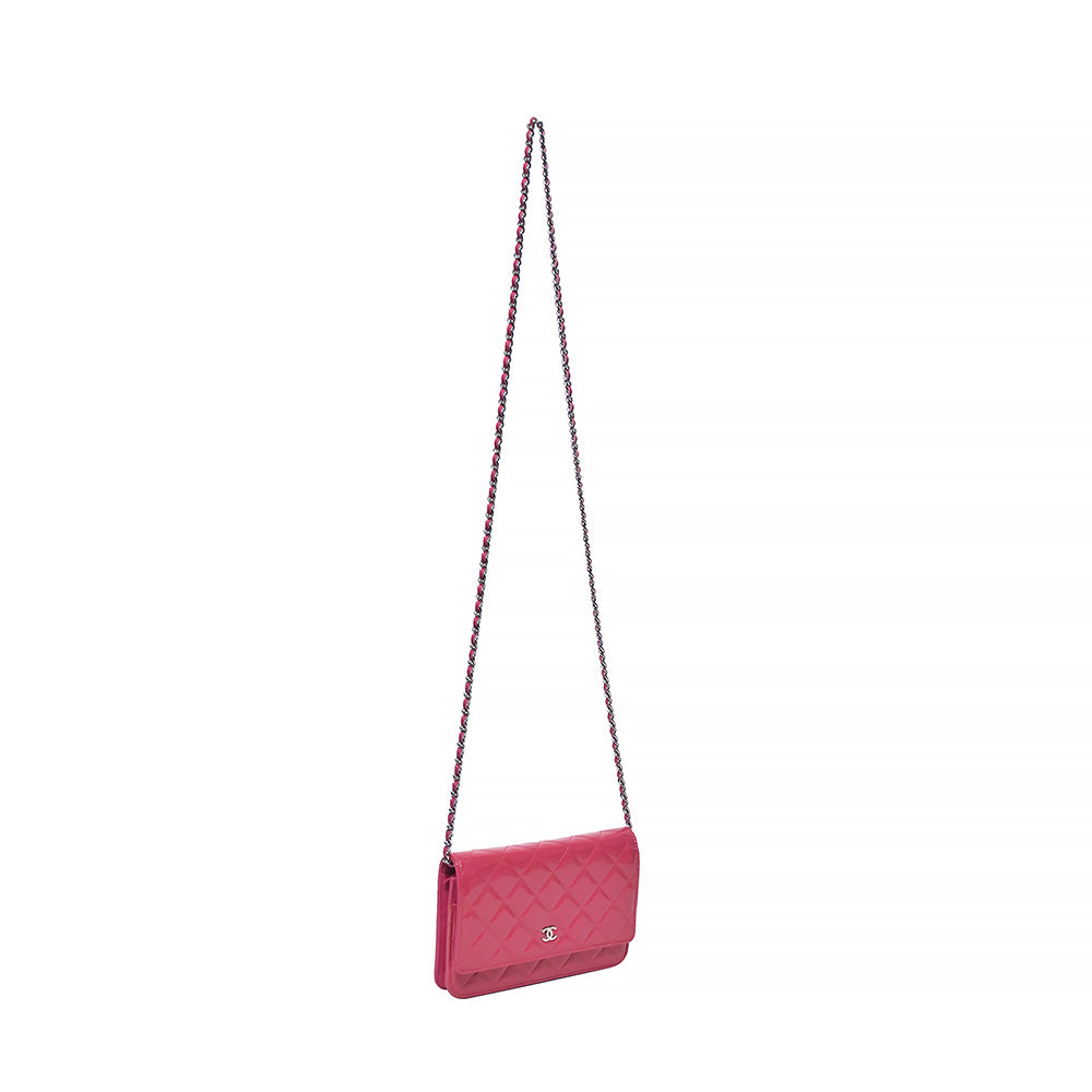 Chanel Fuchsia Patent Leather Classic Wallet On Chain (WOC) [Clearance Sale]