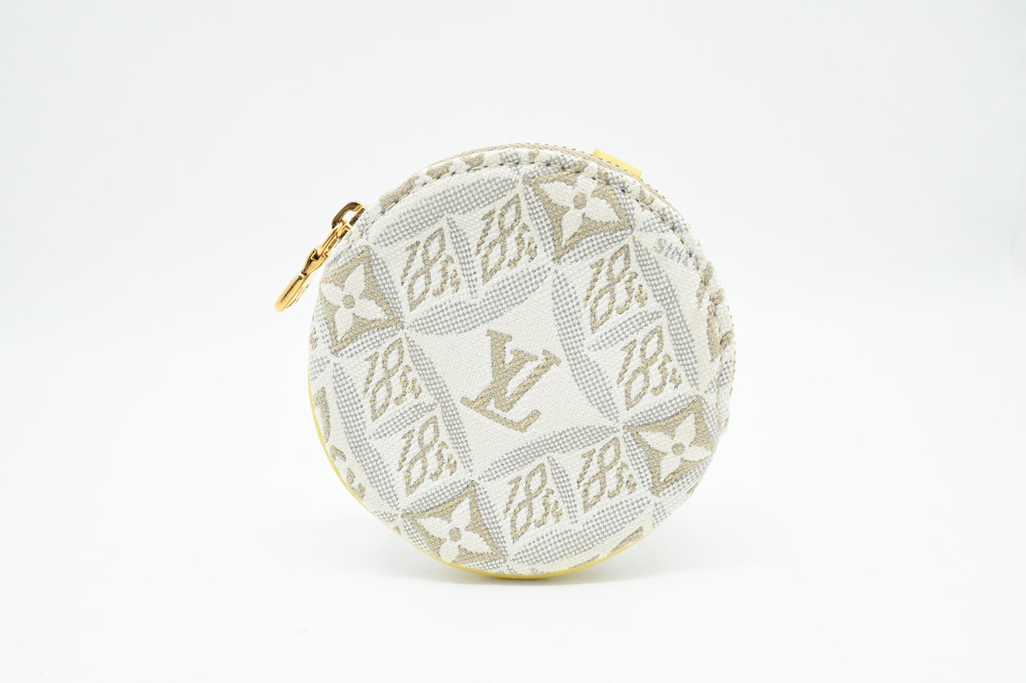 Louis Vuitton Porte Monnaie Round Coin Case in White Since 1854 Jacquard Canvas