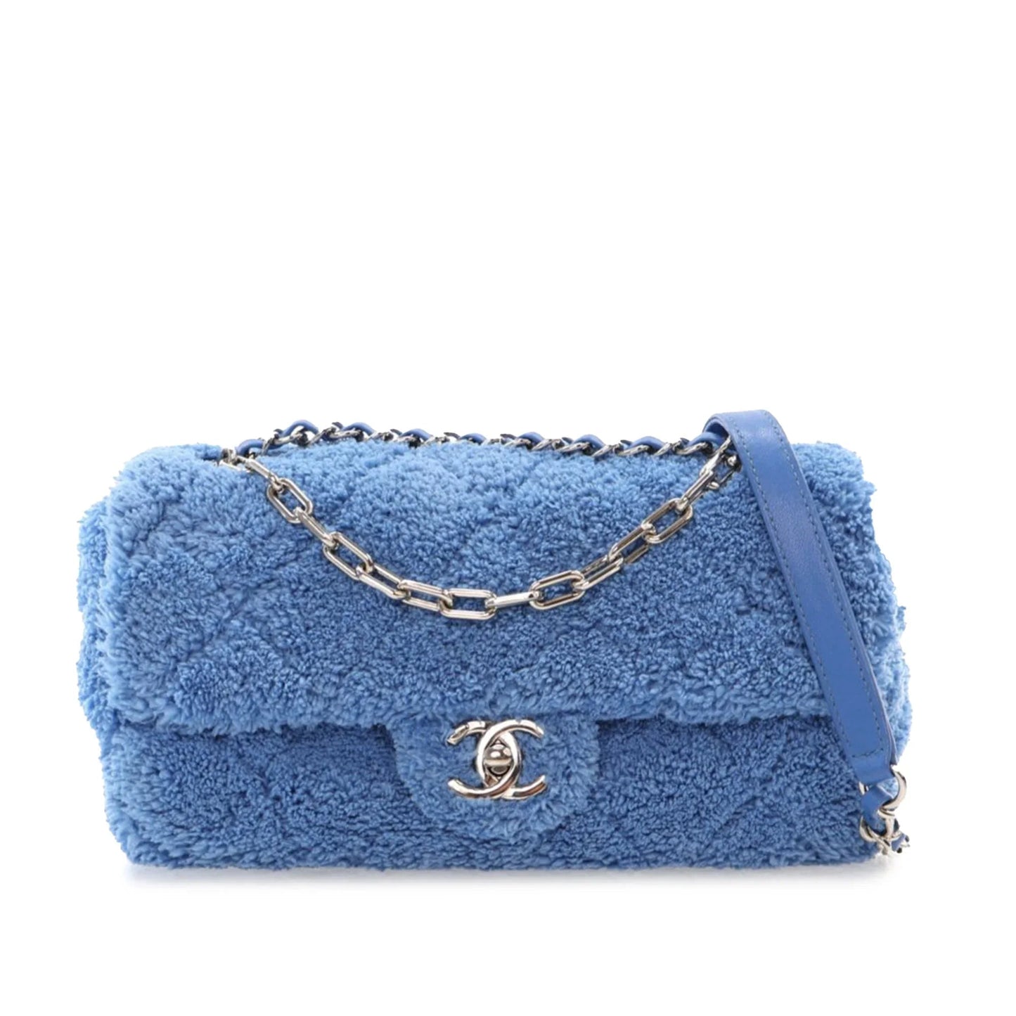 Blue Chanel Medium Quilted Terry Cloth Coco Beach Flap Crossbody Bag