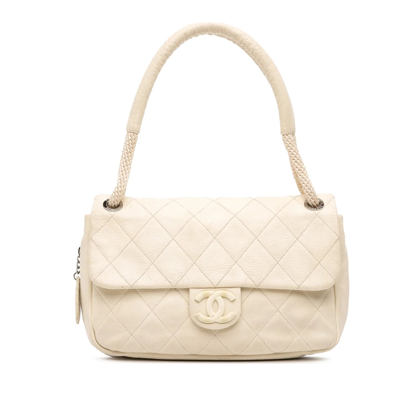 White Chanel Quilted Calfskin Expandable Zip Yacht Flap Shoulder Bag