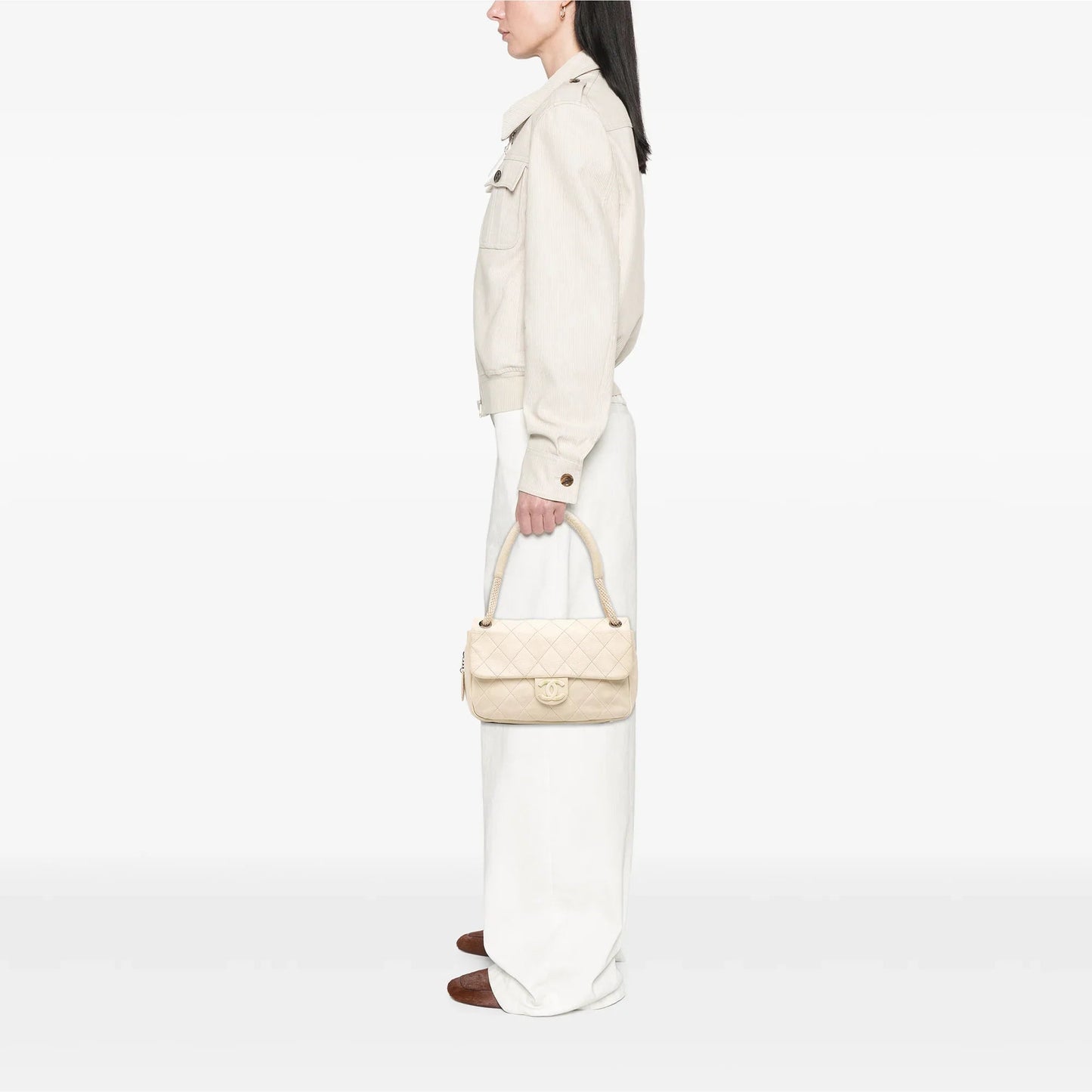 White Chanel Quilted Calfskin Expandable Zip Yacht Flap Shoulder Bag