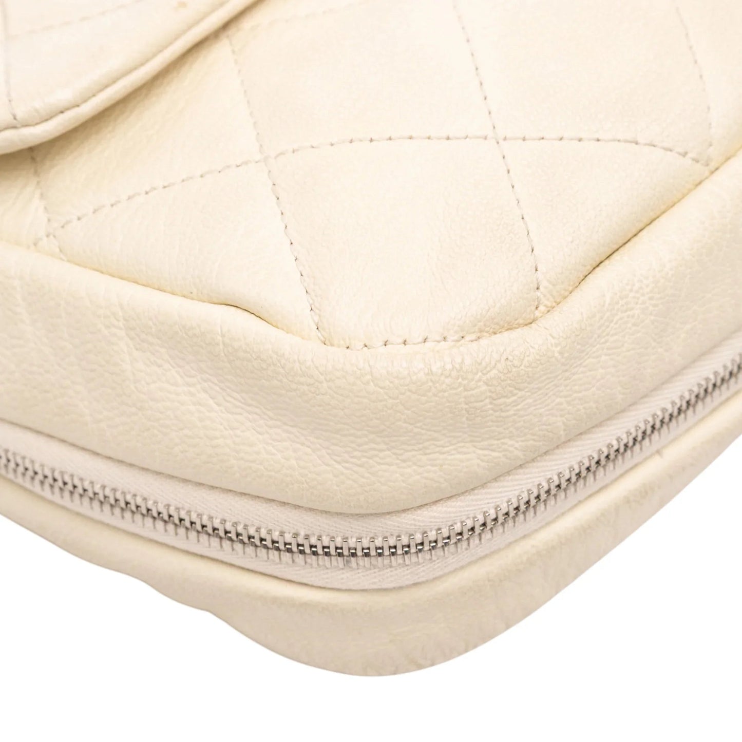 White Chanel Quilted Calfskin Expandable Zip Yacht Flap Shoulder Bag