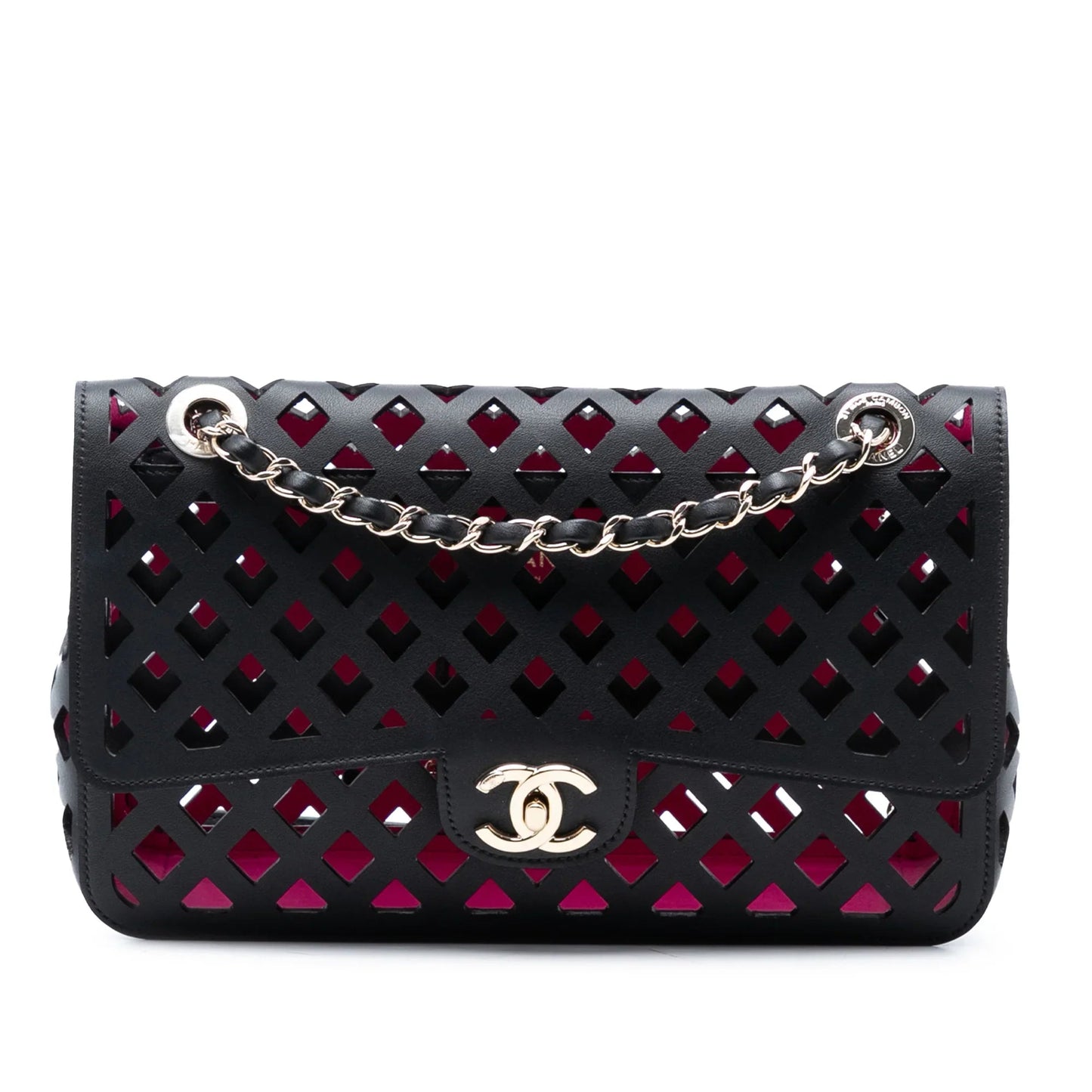 Black Chanel Large Perforated Calfskin See Through Flap Crossbody Bag