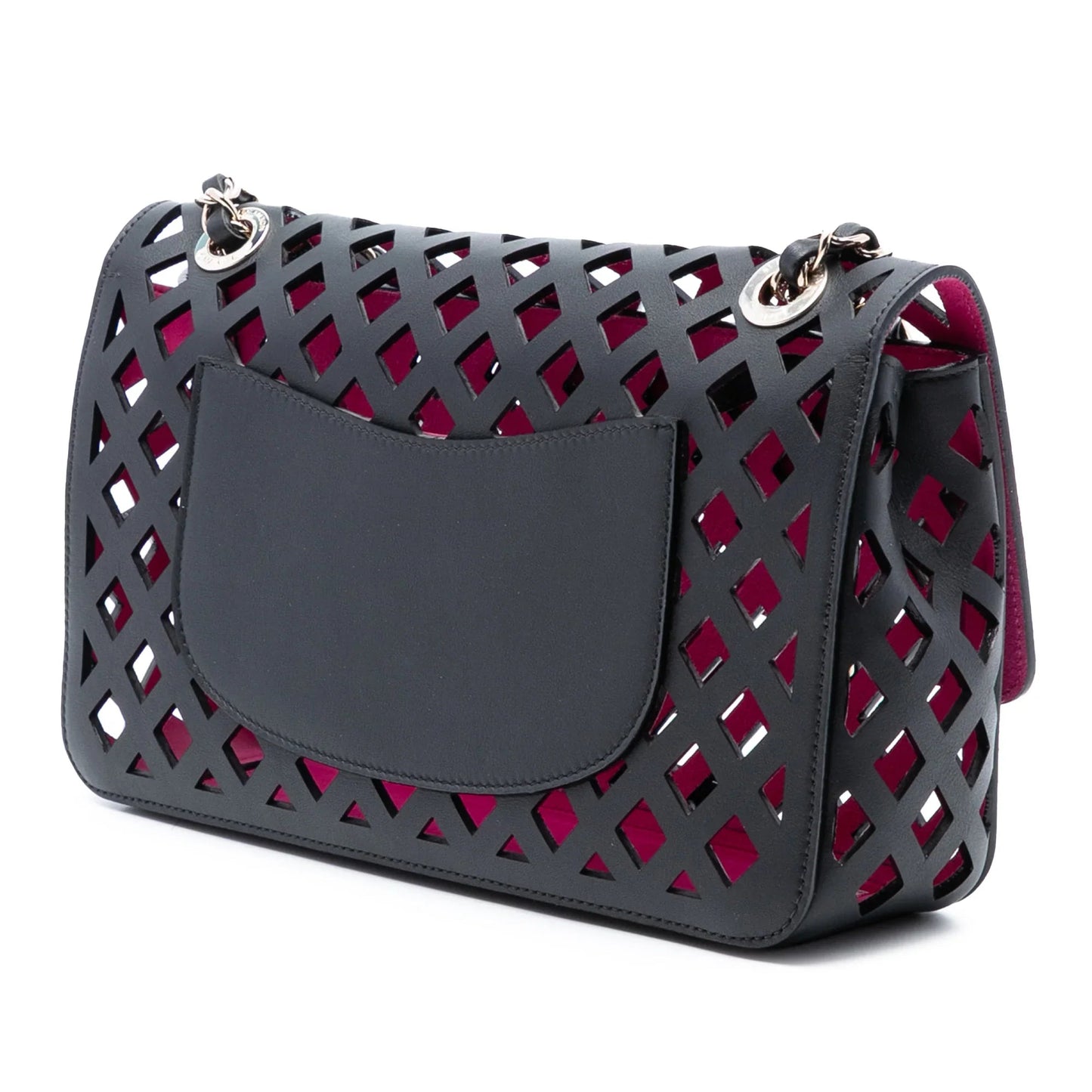 Black Chanel Large Perforated Calfskin See Through Flap Crossbody Bag
