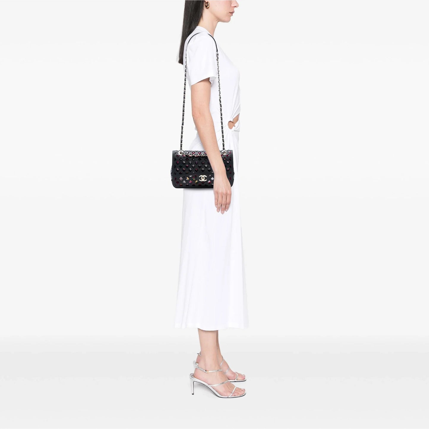 Black Chanel Large Perforated Calfskin See Through Flap Crossbody Bag