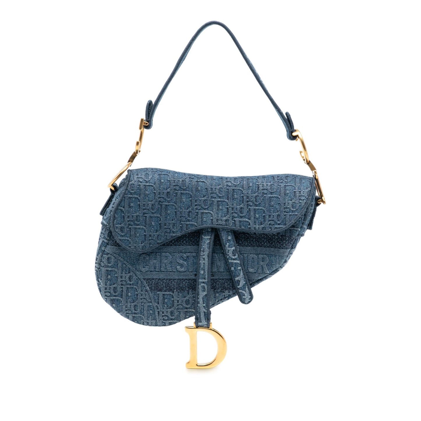 Dior Oblique Embroidered Denim Saddle Bag