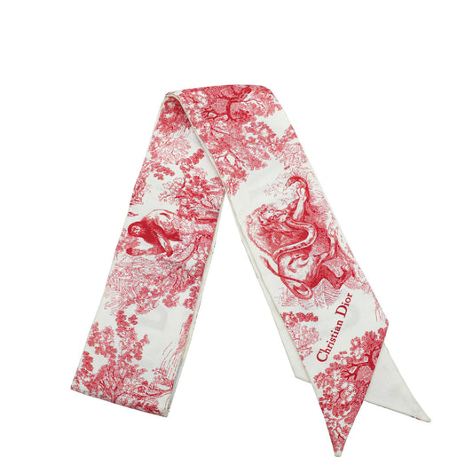 Christian Dior Bicolor Toile De Jouy Silk Twilly