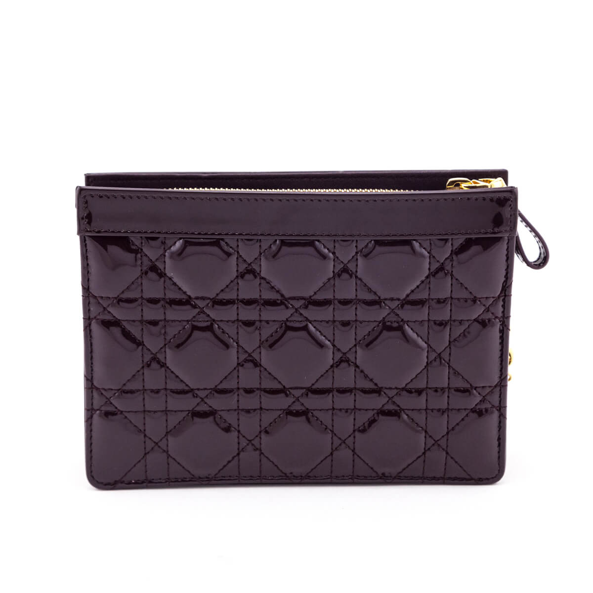 Dior Burgundy Patent Quilted Cannage Caro Zipped Pouch With Chain