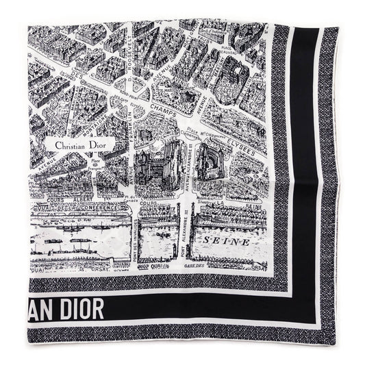Dior White & Black Plan de Paris Silk Scarf 90