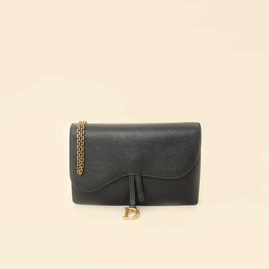 Christian Dior Black Saddle Wallet On Chain Bag