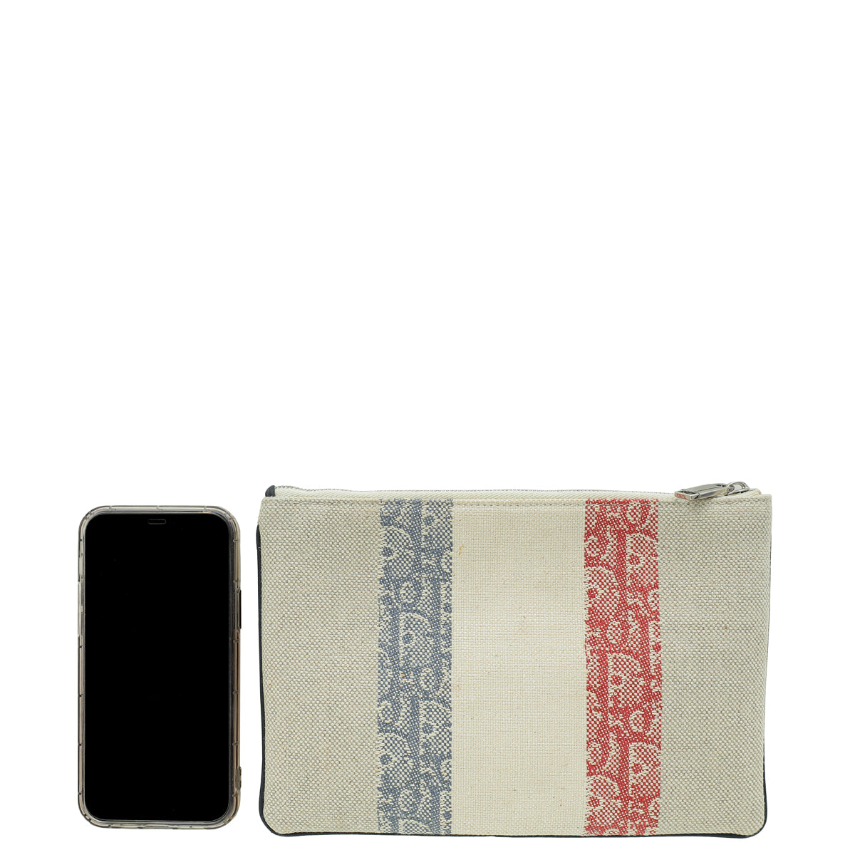 Christian Dior Tricolor Oblique Stripe Zip Pouch