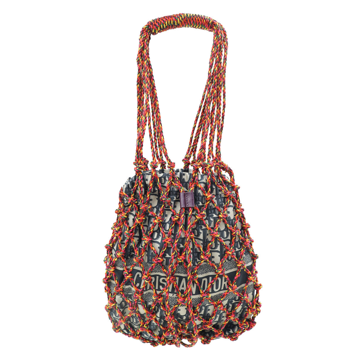 Christian Dior Navy Blur Woven Rope and Oblique Technical Fabric Net Shoulder Bag