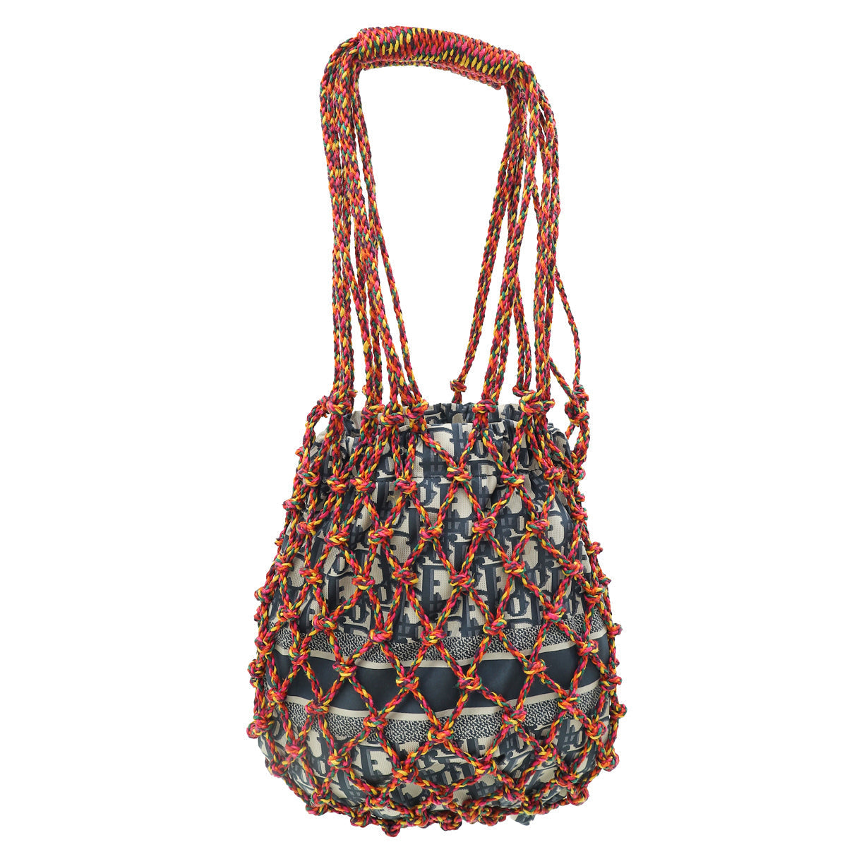 Christian Dior Navy Blur Woven Rope and Oblique Technical Fabric Net Shoulder Bag