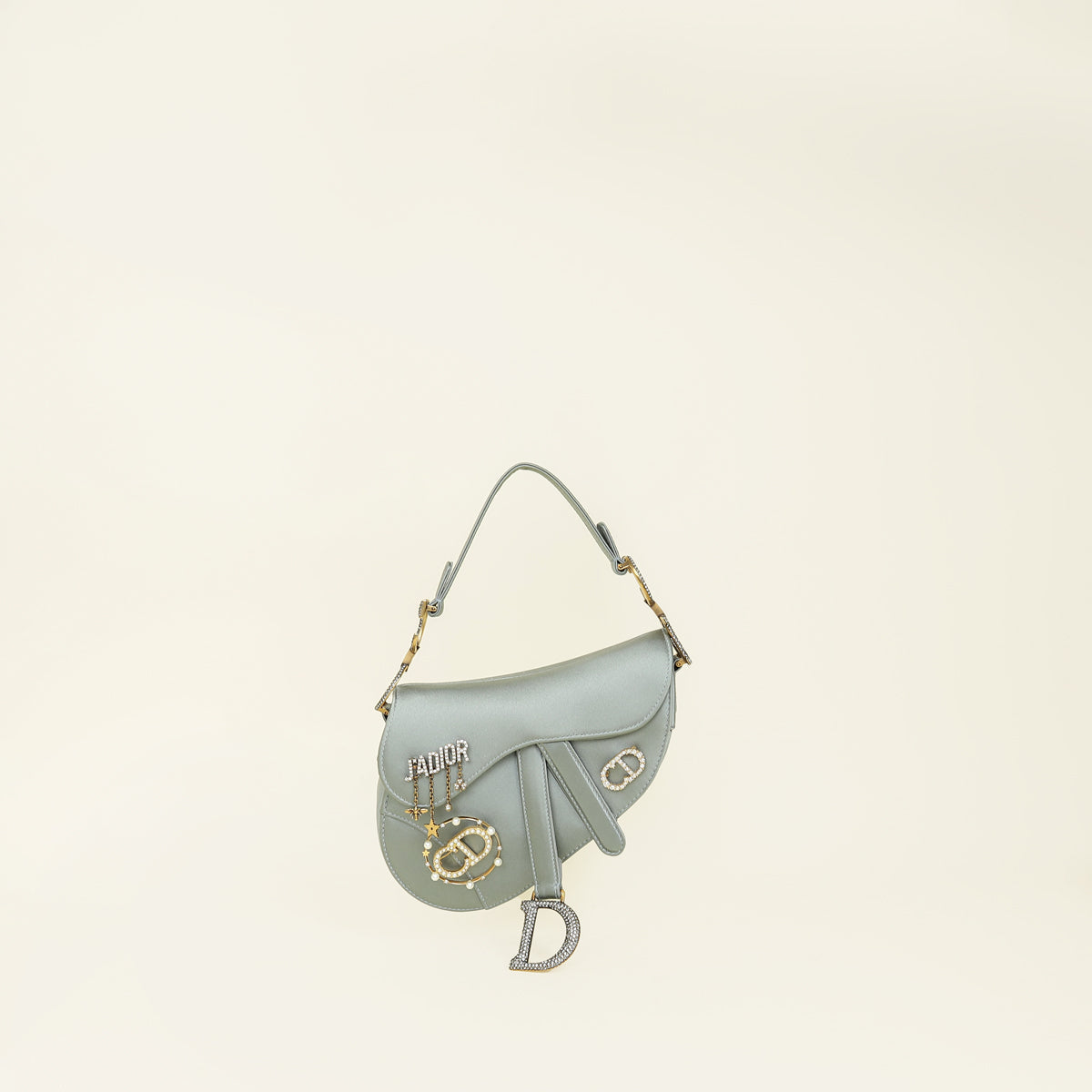 Christian Dior Grey Mini Saddle Satin Crystal Embellished Brooch Bag