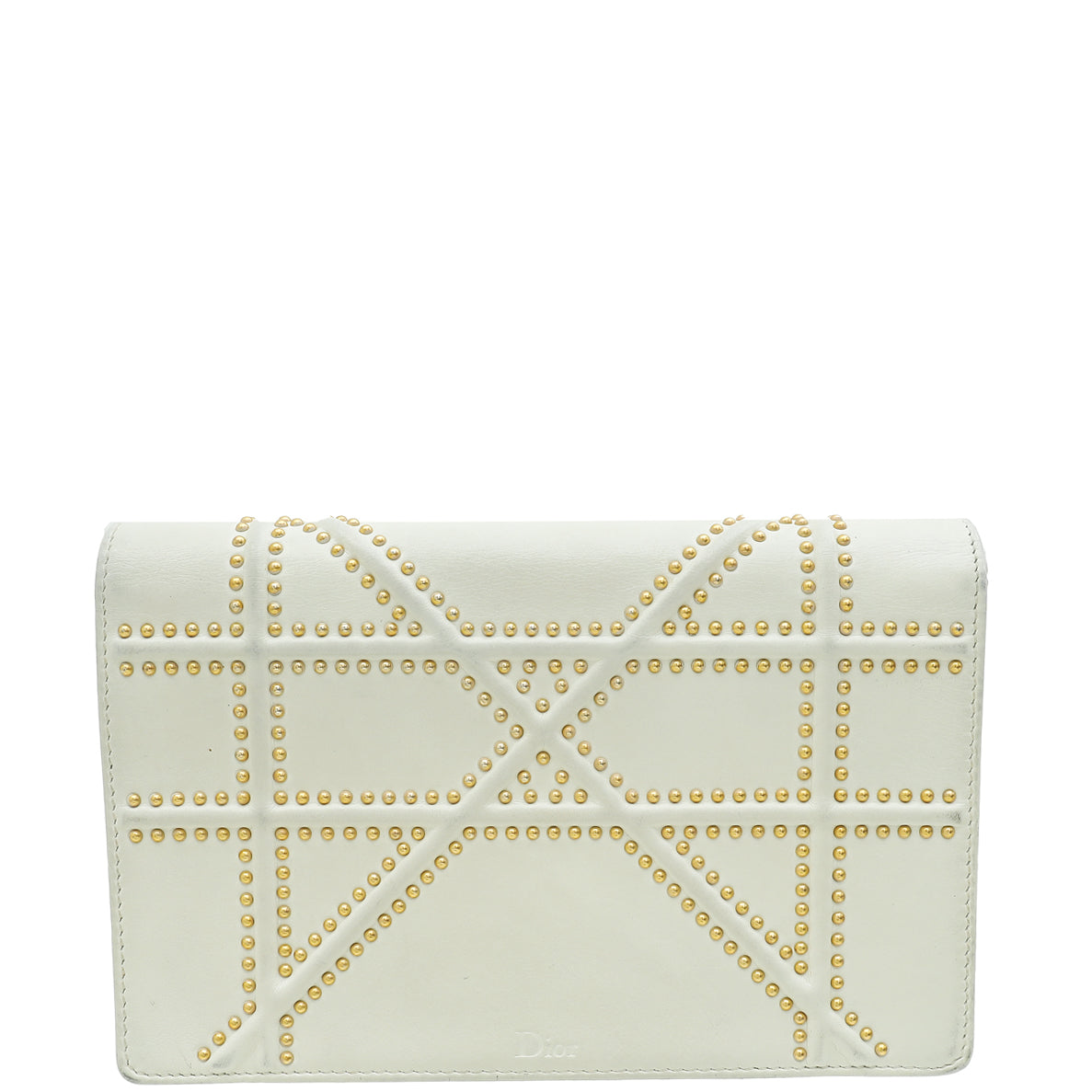 Christian Dior Cream Diorama Studded Wallet On Chain