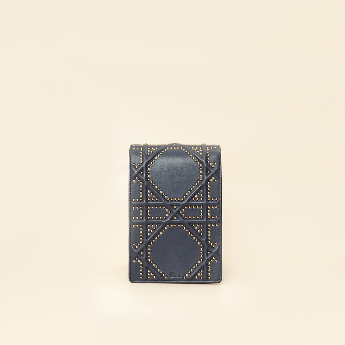 Christian Dior Navy Blue Diorama Studded Vertical Chain Wallet