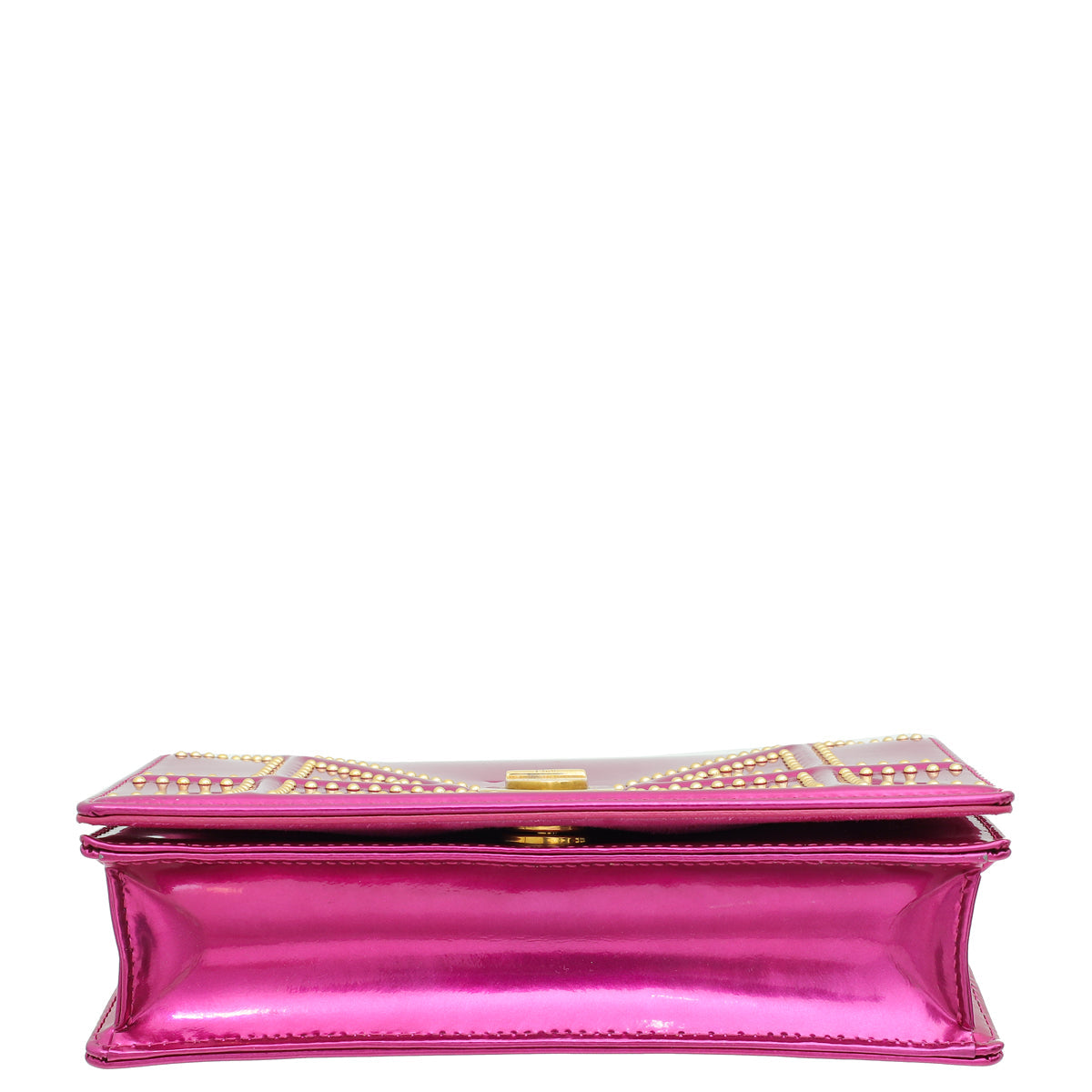 Christian Dior Metallic Fuchsia Studded Diorama Wallet on Chain