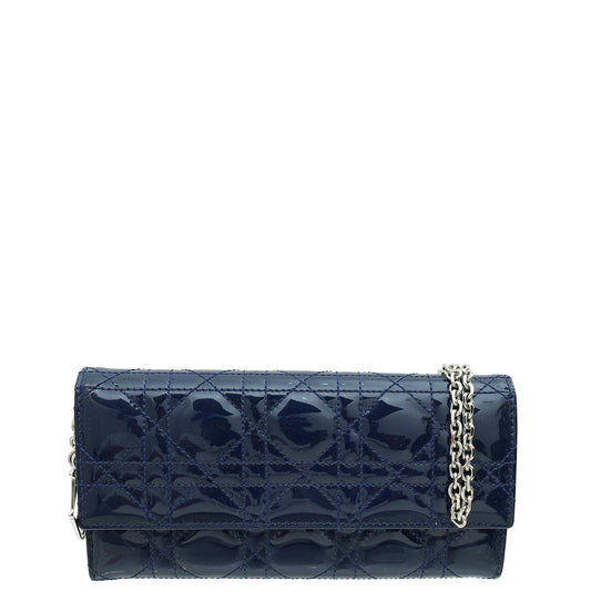Christian Dior Dark Blue Lady Dior Wallet Chain