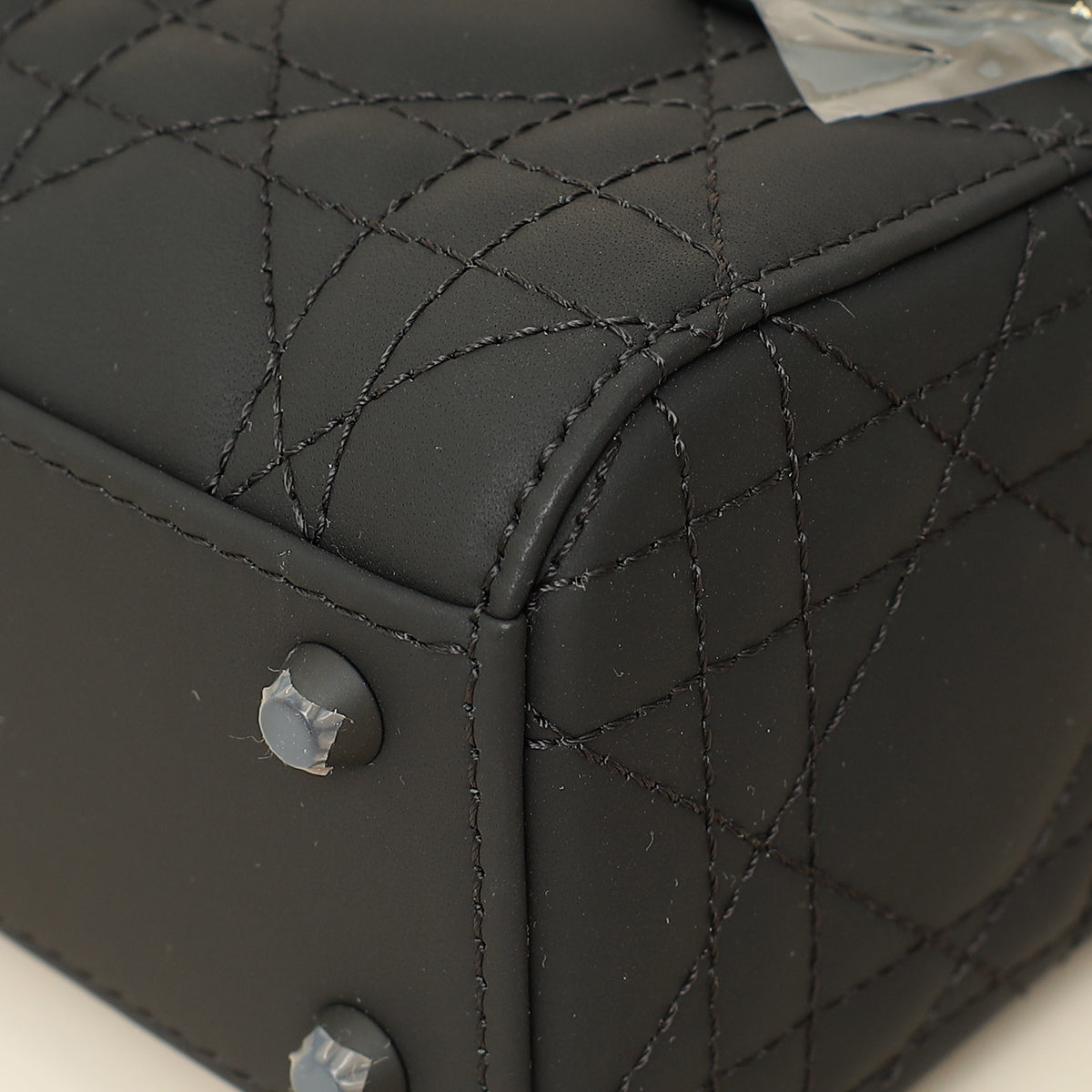 Christian Dior So Black Ultramatte Lady Dior Mini Chain Bag W/ Twilly