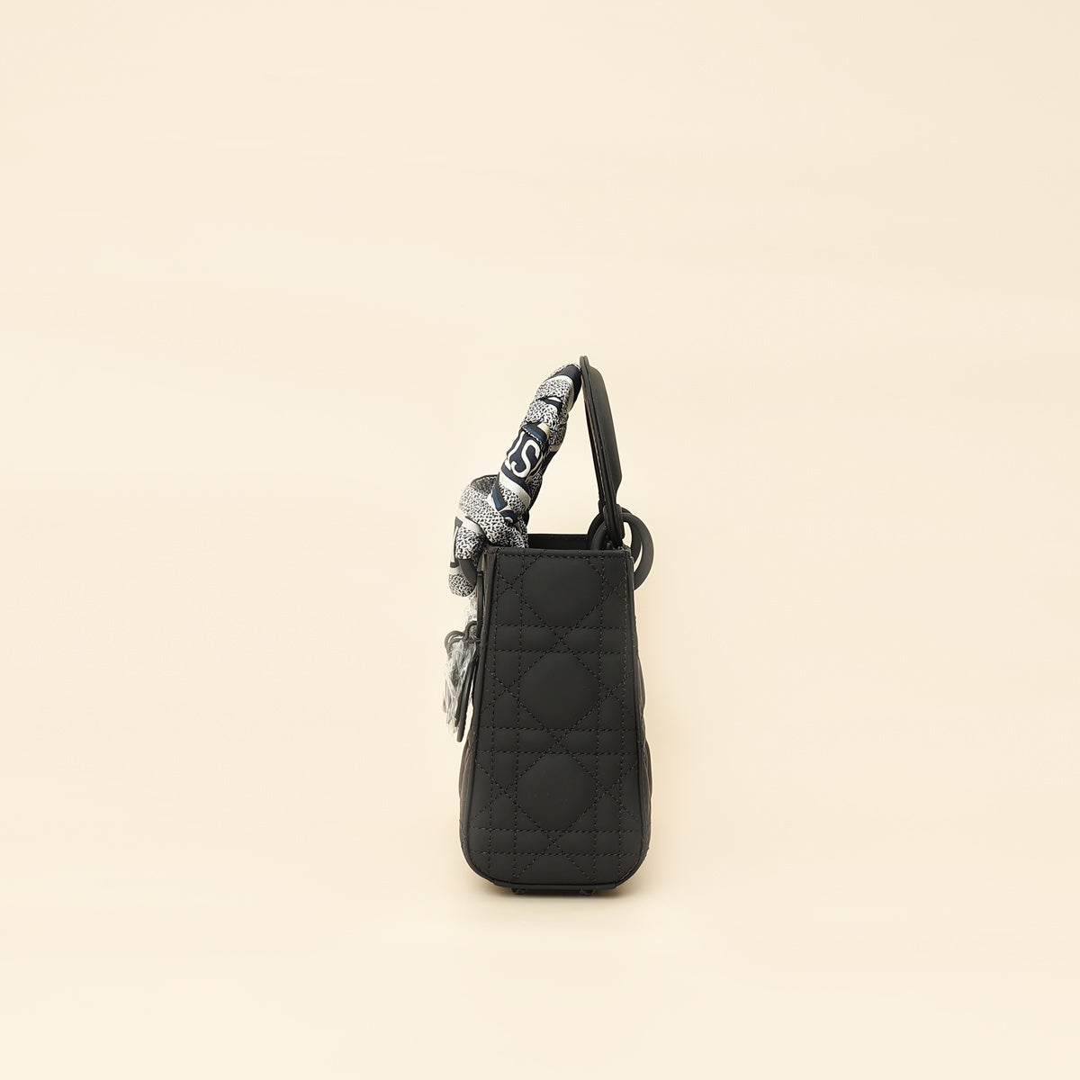 Christian Dior So Black Ultramatte Lady Dior Mini Chain Bag W/ Twilly