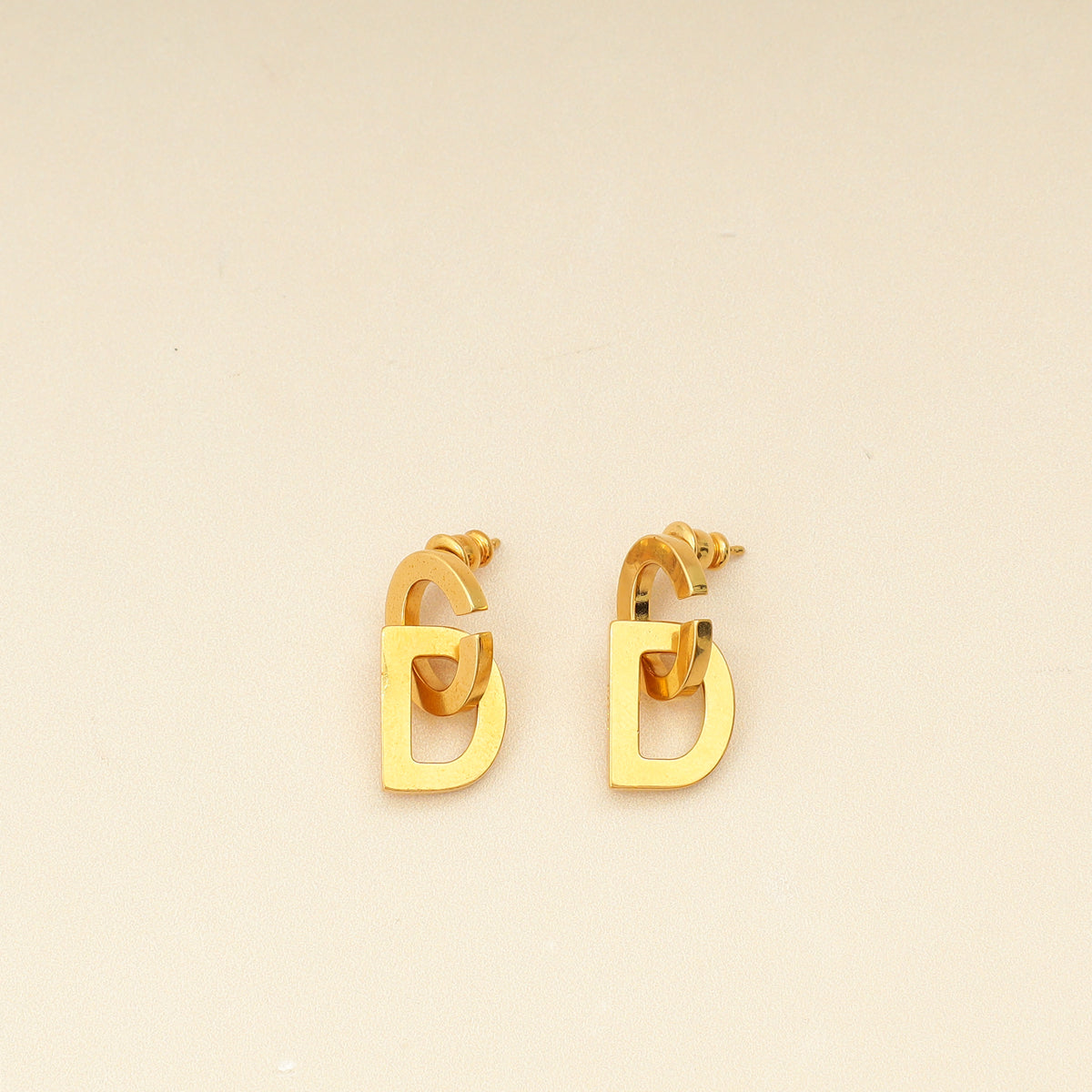 Christian Dior Gold Finish CD Drop Stud Earrings