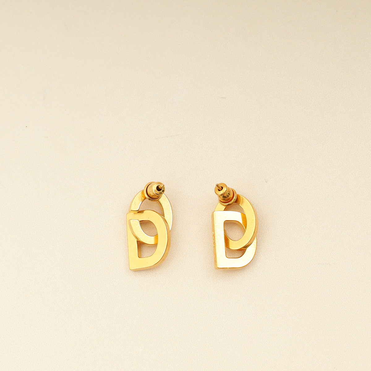 Christian Dior Gold Finish CD Drop Stud Earrings