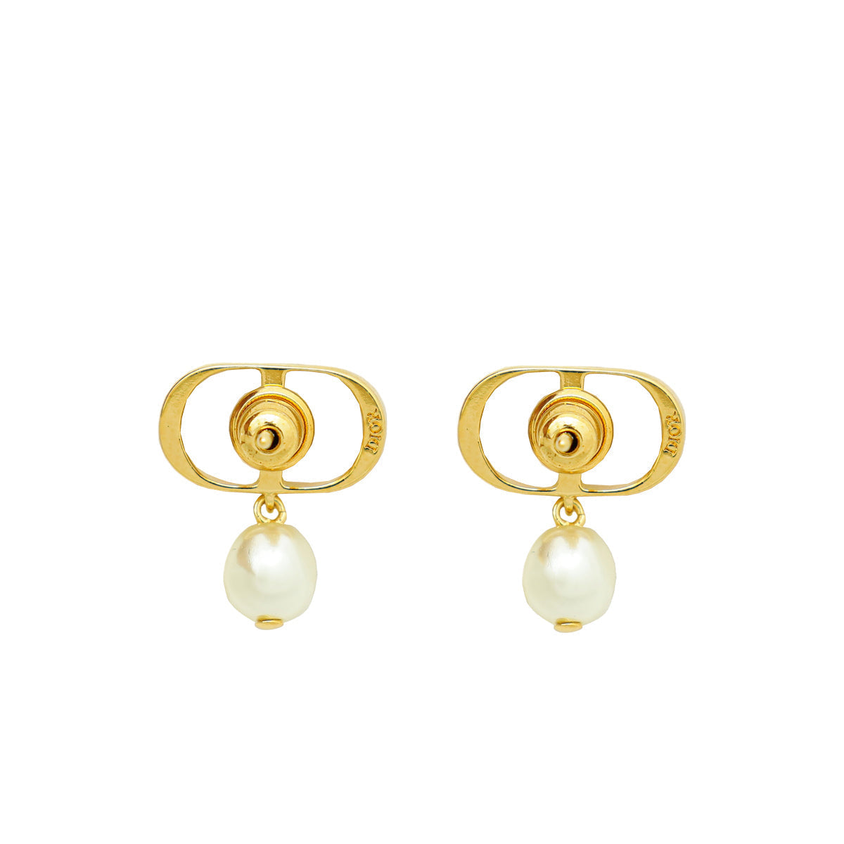 Christian Dior White Petit CD Earrings