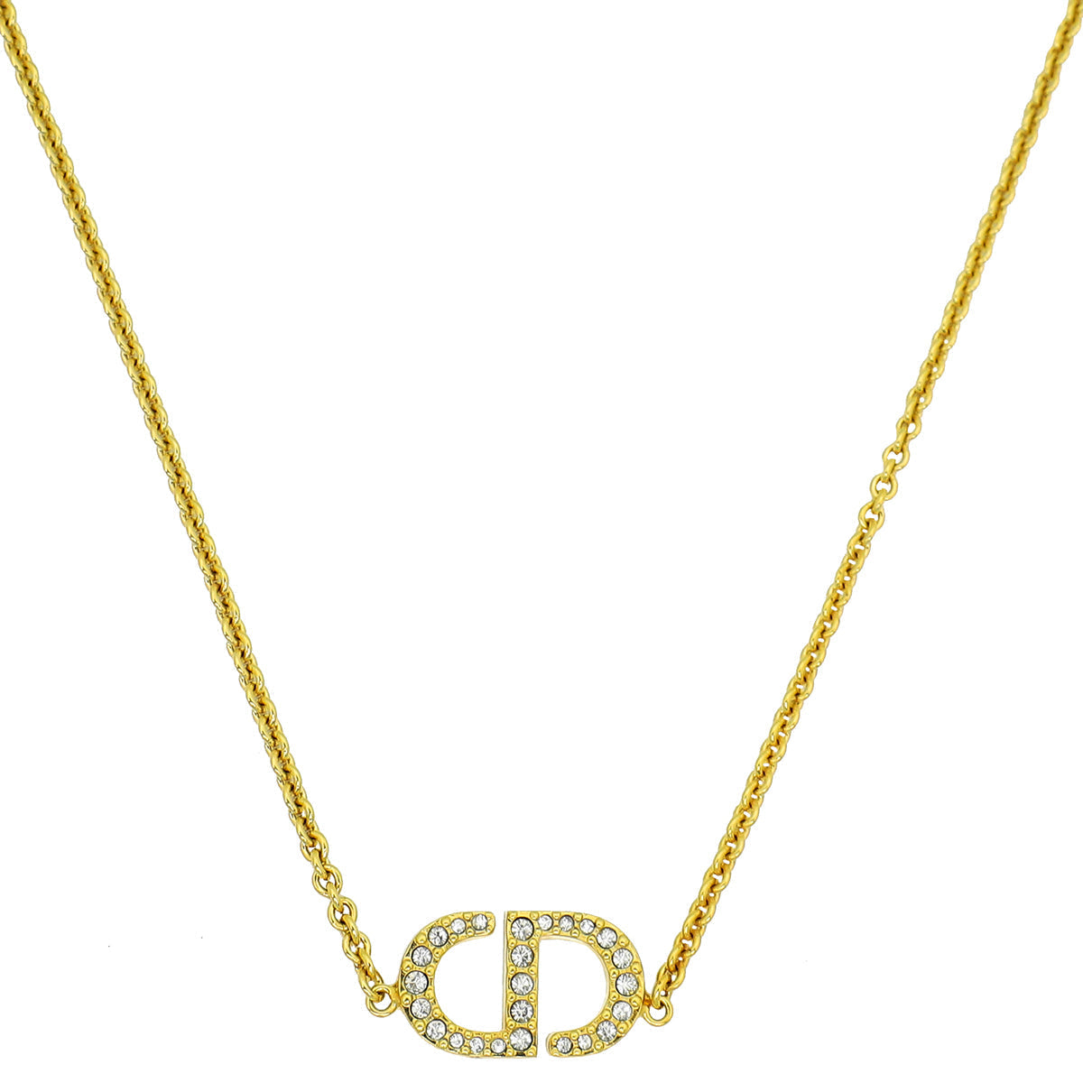 Christian Dior Gold Petit CD Crystal Necklace