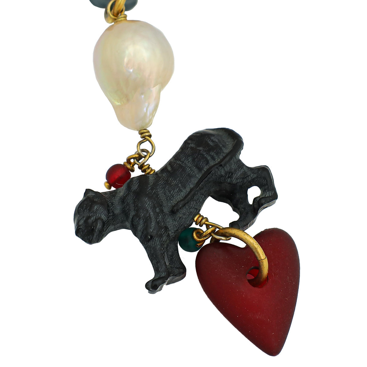 Christian Dior Bicolor Animal Pearl Bead Embellished Long Necklace