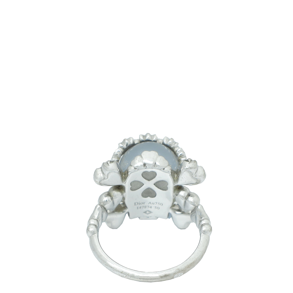 Christian Dior 18K White Gold Diamond Tete De Mort Skull Ring 50