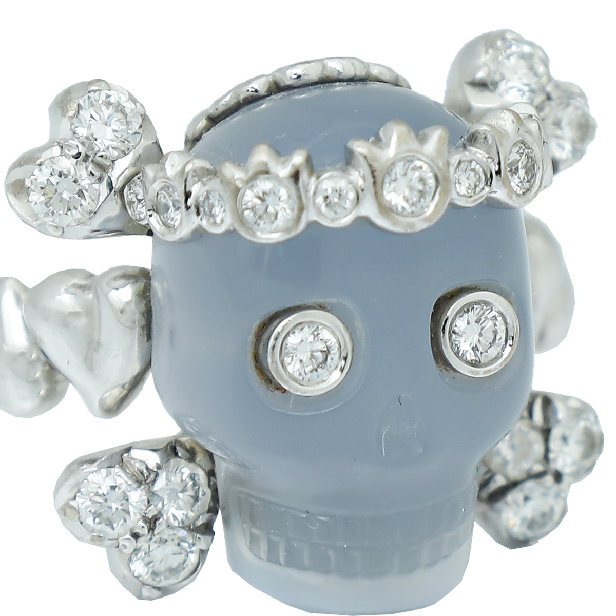 Christian Dior 18K White Gold Diamond Tete De Mort Skull Ring 50