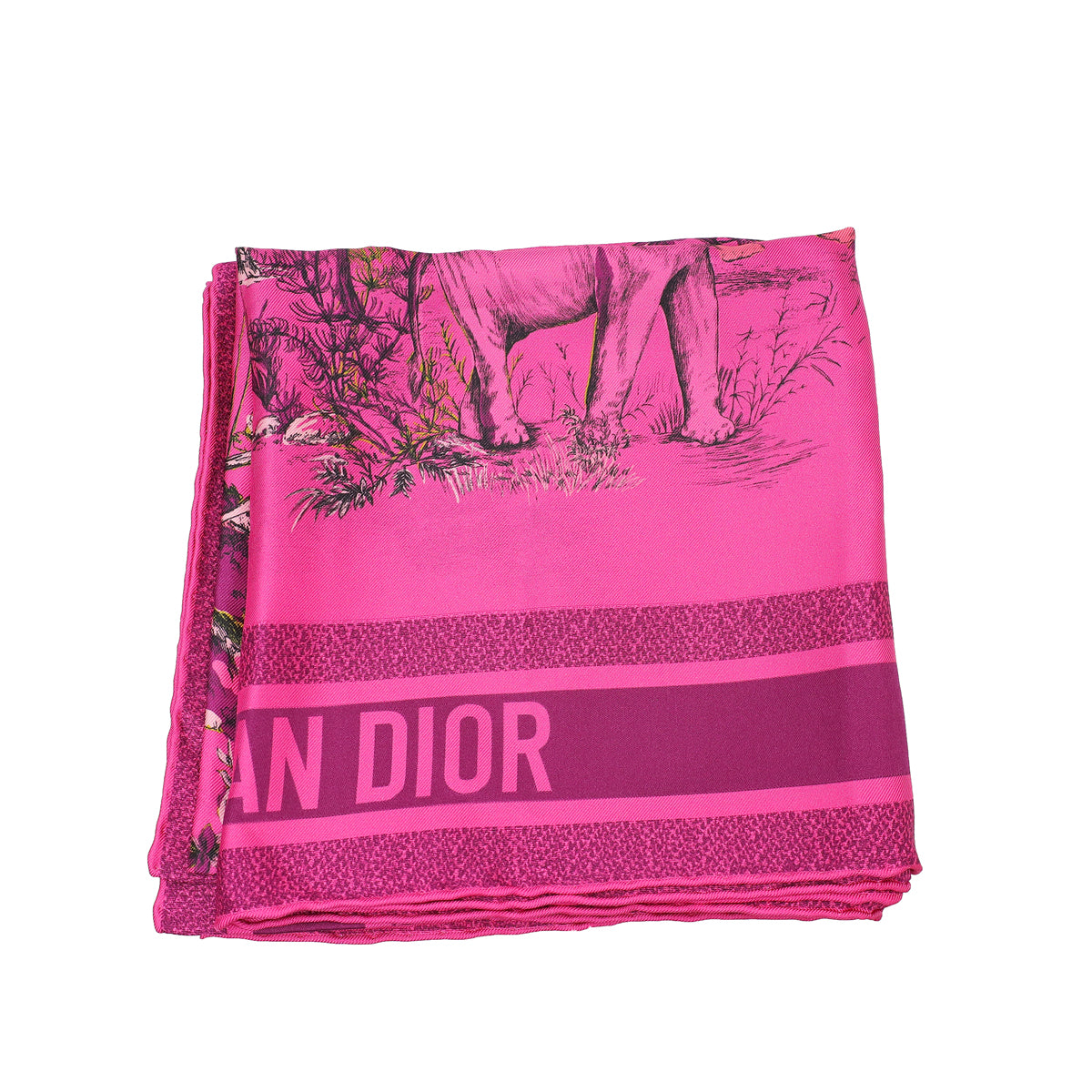 Christian Dior Dark Fuchsia Toile De Jouy Silk 90 Scarf