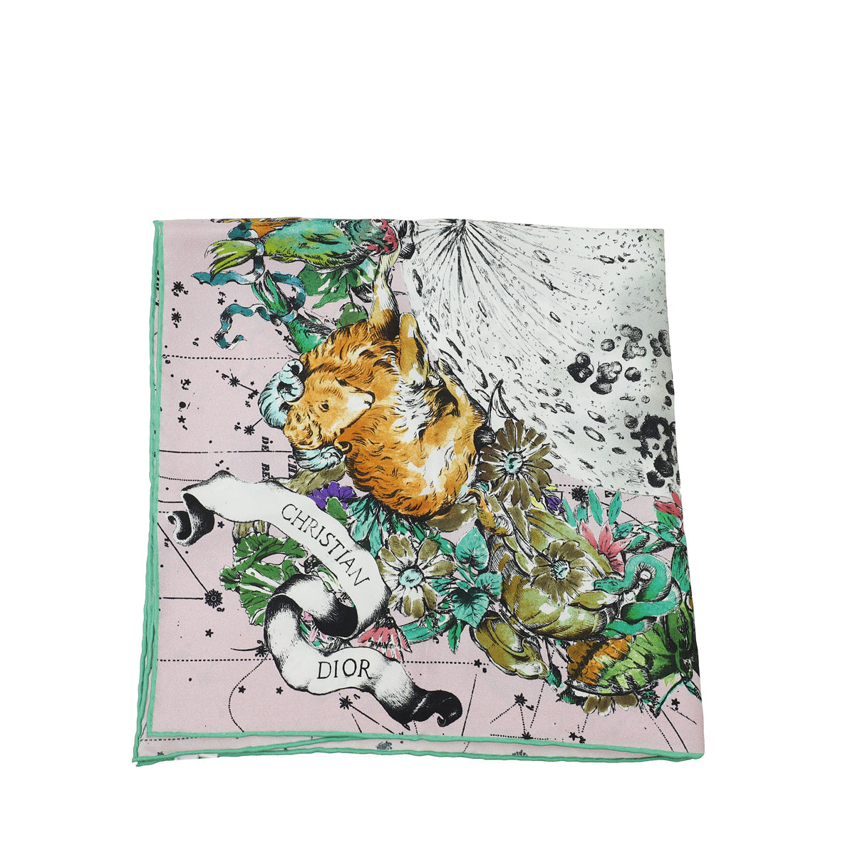Christian Dior Pink Multicolor Zodiac Print Silk Square Scarf
