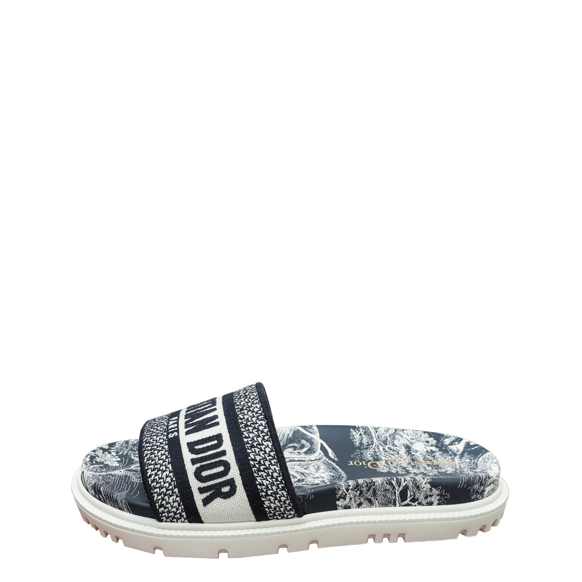 Christian Dior Navy Blue Dway Toile De Jouy Embroidered Flat Slide Sandals 36
